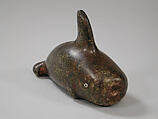 Whale, Steatite, red cinnabar, shell, Chumash